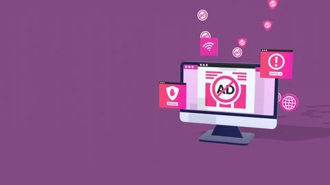Animated Ad Blocker Concept for Ad Free Browsing and Online Privacy. Stock Footage 327991502