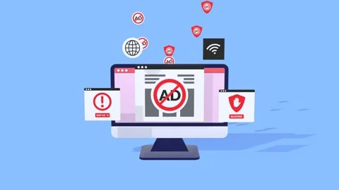 Animated Ad Blocker Concept for Safe and Ad Free Internet Browsing. Stock Footage 327991503