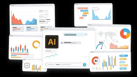 Animated AI Dashboard Windows Cluster Seamless Loop Data Visualization Charts Stock Footage 344239415