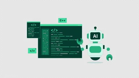Animated AI Robot Assisting Coding in C++ Programming Language - Transparent Stock Footage 347273007