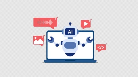 Animated AI Robot Emerging from Laptop Screen. AI Generation - Transparent 스톡 동영상 346948874