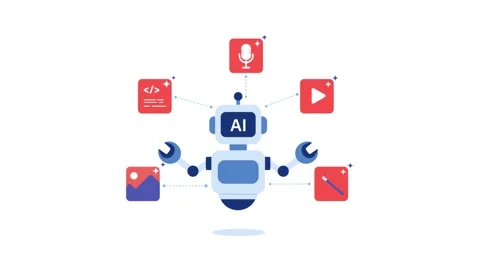 Animated AI Robot with Multimodal Content Generation Stock Footage 347753095