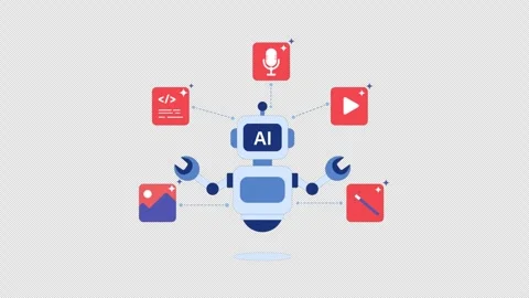 Animated AI Robot with Multimodal Content Generation - Transparent Stock Footage 347753435