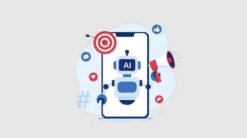 Animated AI Robot on Smartphone Screen with Marketing Icons - Transparent Stock-Footage 347625528
