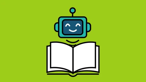 Animated AI Robot Tutor Hovering Above Open Book on Green Screen Background.. Video stock 346981696