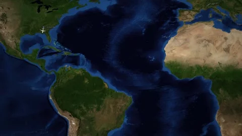 Animated Airplane Flight Path from Atlanta Georgia to Lima Peru Stock Footage 346275591