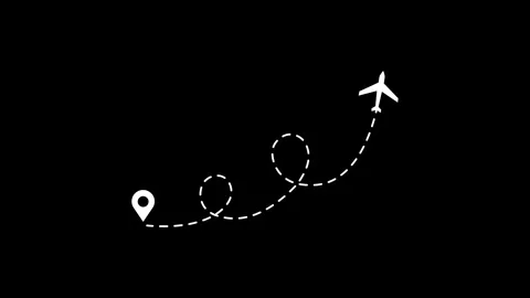 Animated airplane flight path with dotted route Stock Footage 330498594