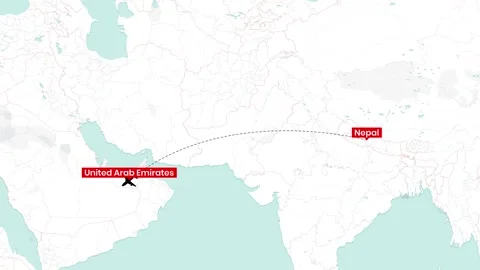 Animated airplane flight path from Nepal to the United Arab Emirates Stock-Footage 335089215