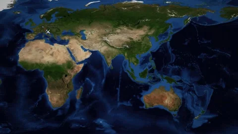 Animated Airplane Flight Route Map from Frankfurt Germany to Sydney Australia Stock Footage 337276668