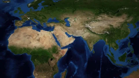 Animated Airplane Flight Route Map from Paris France to Singapore Stock Footage 340948607