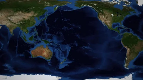 Animated Airplane Flight Route Map from Chicago to Singapore over Pacific Stock Footage 346275774