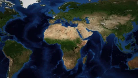 Animated Airplane Flight Route from Paris France to Sao Paulo Brazil Stock Footage 334989146