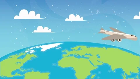 Animated airplane flying across a stylized earth with clouds and stars in t.. 動画素材 339045420