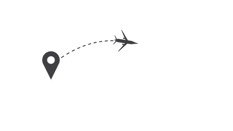 Animated airplane flying from map pointer location pin on white background Stock Footage 339224420