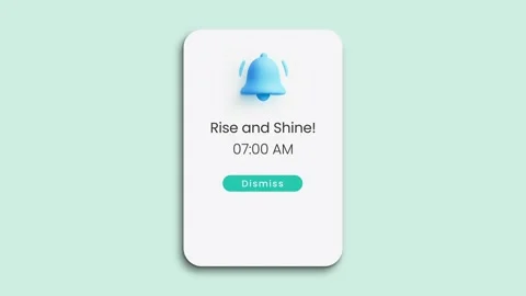 Animated Alarm App UI with 3D Blue Bell Icon and Rise and Shine Notification Stock Footage 324895419