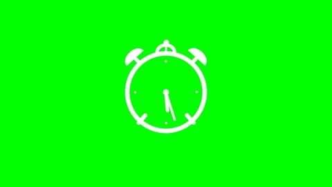 Animated Alarm Clock Icon with Moving Hands on Green Screen Background Видео 348033320