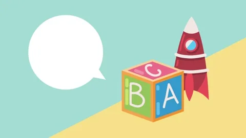 Animated alphabet block toy with rocket ship and empty speech bubble for ed.. Stock Footage 339056472