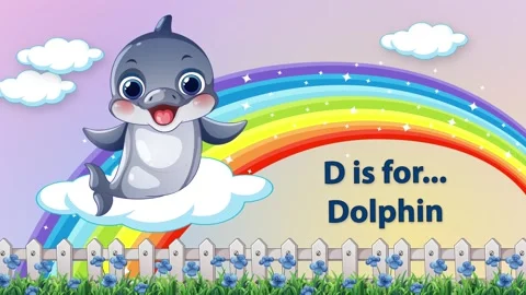 Animated Alphabet Learning Video with Cartoon Dolphin and Rainbow Background Stock Footage 341724012