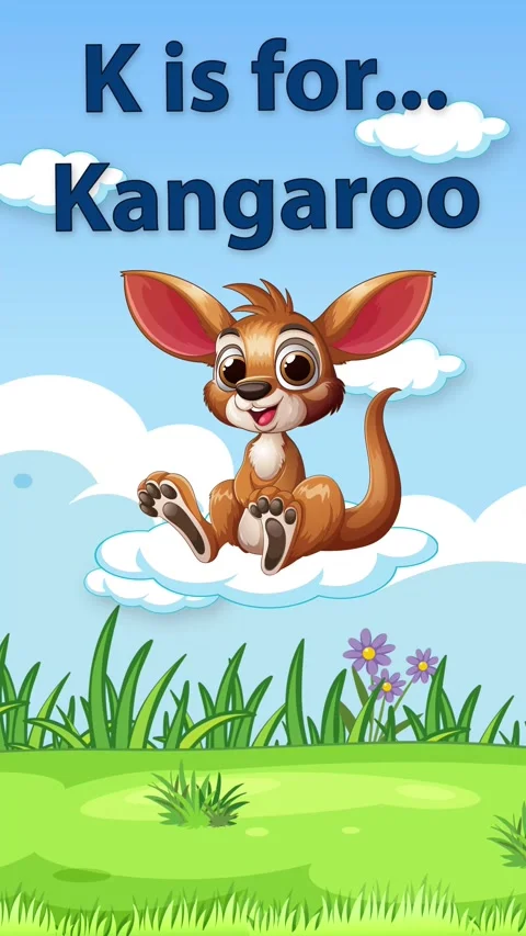 Animated Alphabet Learning Video Featuring a Cute Cartoon Kangaroo on Clouds Stock Footage 341716522