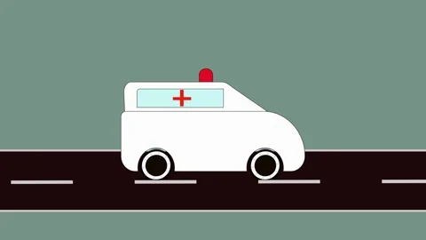 Animated ambulance moving on a gray background with roadside. Stock Footage 309012727