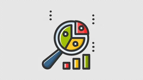 Animated analytics with magnifying glass on financial data visuals  pie chart Stock Footage 265769149