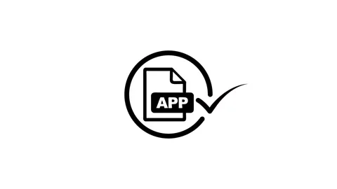 Animated app file icon with check mark in circle motion graphics Stock Footage 346497696
