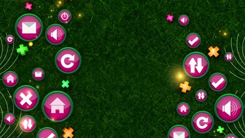 Animated App UI Menu Icons Background Loop with Textured Green Grass Surface Stock-Footage 337495065