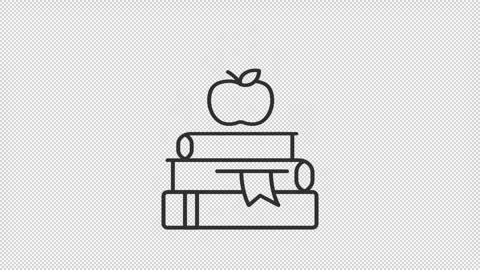 Animated apple on stacked book line icon Stock Footage 337776674