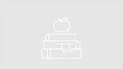 Animated apple on stacked book white line icon Stock Footage 340353958