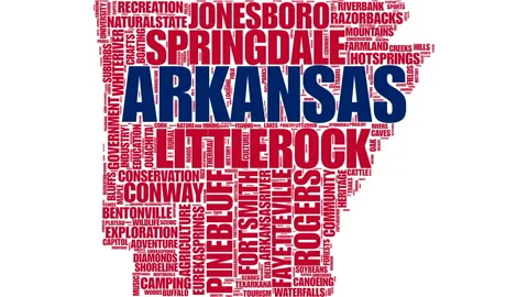 Animated Arkansas Map-Shaped Wordcloud Stock Footage 321649549