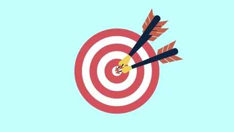 Animated arrow hitting the center of a target symbolizing business success Video stock 302724638