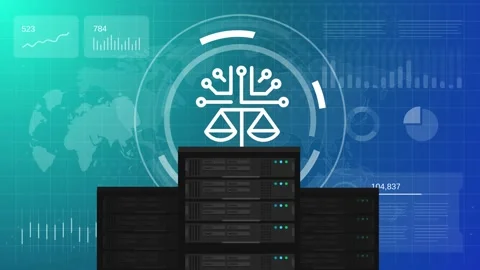 Animated artificial intelligence ethics and law concept with scale of Stock Footage 325367259