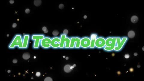 Animated artificial intelligence technology text overlay against floating Stock Footage 345212950