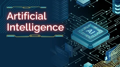 Animated Artificial Intelligence Text on Glowing Blue AI Circuit Board Stock Footage 331503535