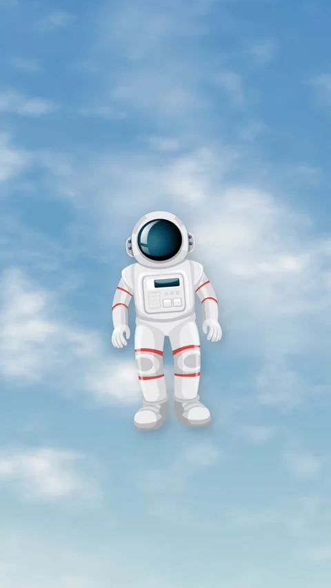 Animated Astronaut Floating Against a Bright Blue Sky with Clouds Stock Footage 346114805