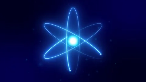Animated Atom with Glowing Nucleus and Electron Orbitals, Technology Concept. Stock Footage 317302789
