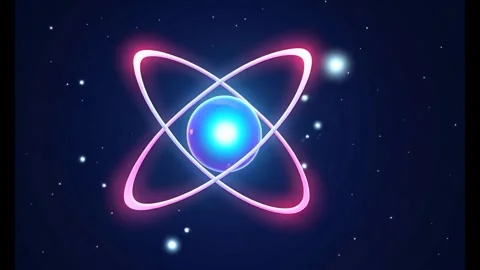 Animated atom structure with glowing orbits on black background Stock Footage 318948552