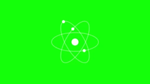 Animated atomic structure with orbiting electrons on a vibrant green screen.. Stock Footage 343699285