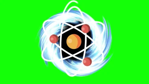 Animated atomic structure with orbiting electrons rotating against a solid Stockbeeldmateriaal 346362941