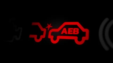 Animated Automatic Emergency Braking (AEB) Warning Light on Car Dashboard Stock Footage 250768113