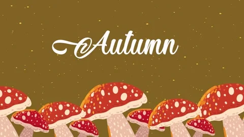 Animated autumn background featuring red toadstool mushrooms growing on bro.. Vídeo Stock 338318979