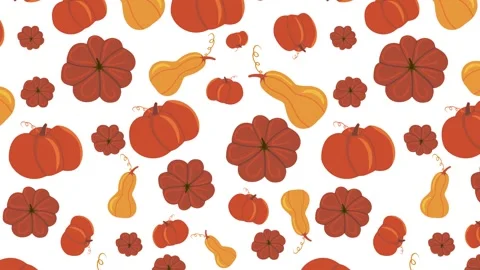 Animated autumn harvest pattern of pumpkins and squash scrolling on a white. Vídeo Stock 323438572