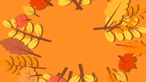 Animated Autumn Leaves Frame on Orange Background for Fall Equinox Season. Stock Footage 343838368