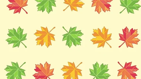 Animated autumn leaves pattern. Pixel art maple leaf background seamless loop Stock Footage 309511960