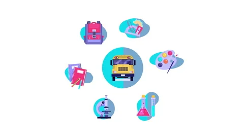 Animated back to school elements Education Icons - Motion Graphic Stock Footage 263524535