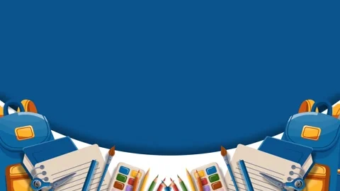 Animated Back to School Frame with Backpacks Notebooks and Pencils on Blue .. Stock Footage 341566239