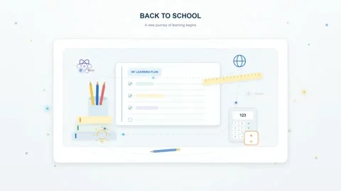 Animated Back to School Learning Plan Infographic with Educational Icons Vídeos de archivo 344353207