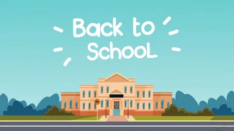 Animated back to school text with school building icon appearing on light b.. Stock Footage 339063568