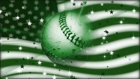 Animated Background Baseball Ball Turning With Stars Falling Around Stock Footage 109228342