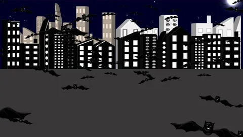Animated Background Bats City Flying swarm Halloween Stock Footage 204893734